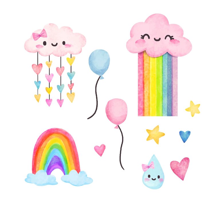 Vettore gratuito collezione di elementi decorativi chuva de amor dell'acquerello dipinto a mano