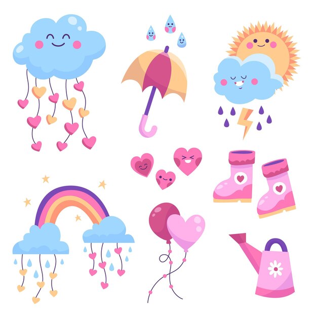 Collezione di elementi decorativi chuva de amor disegnati a mano