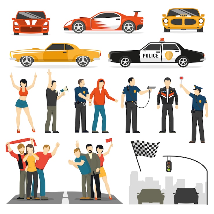 Vettore gratuito collezione di elementi decorativi piatti di street racing