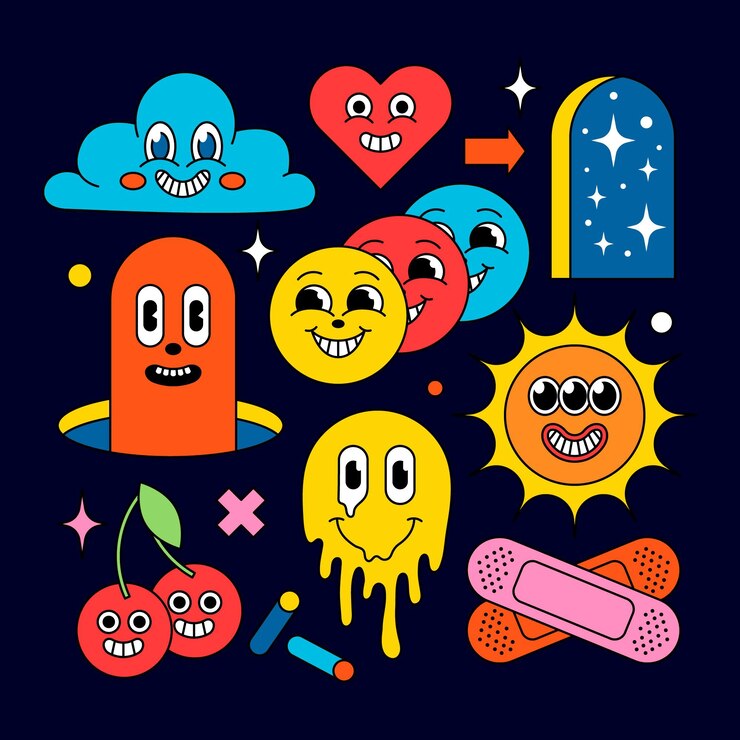 Vettore gratuito collezione di elementi dei cartoni animati alla moda disegnati a mano