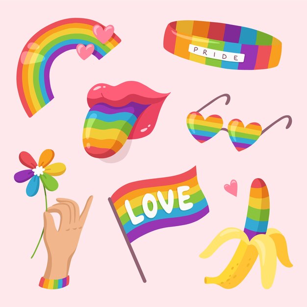 Collezione di elementi del mese dell'orgoglio piatto lgbt