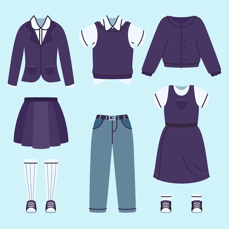 Vettore gratuito collezione di elementi dell'uniforme scolastica disegnata a mano