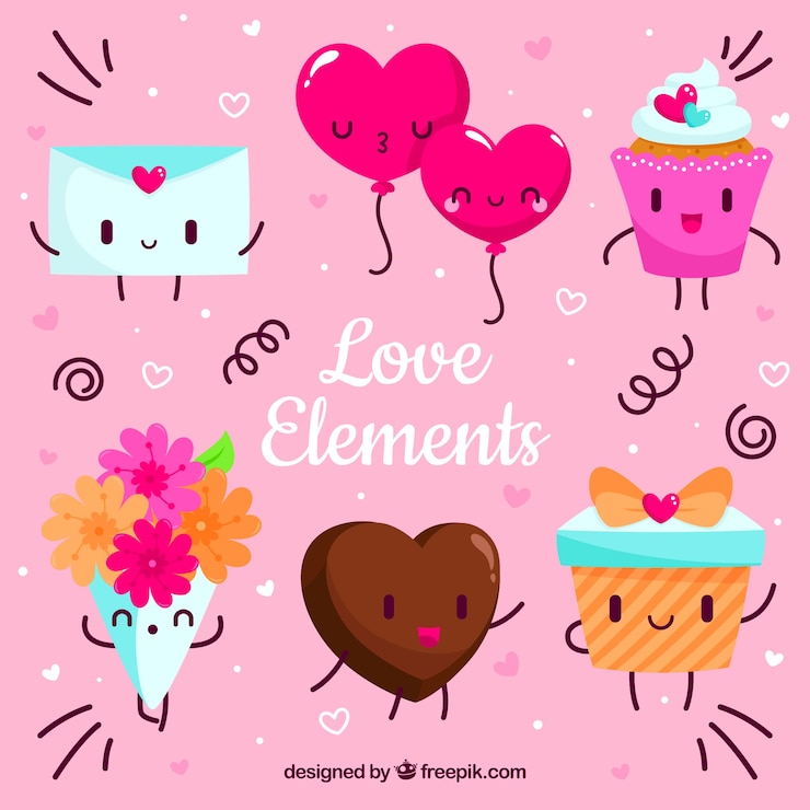 Vettore gratuito collezione di elementi di amore con design piatto