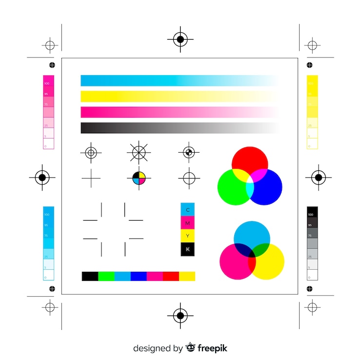 Vettore gratuito collezione di elementi di calibrazione cmyk