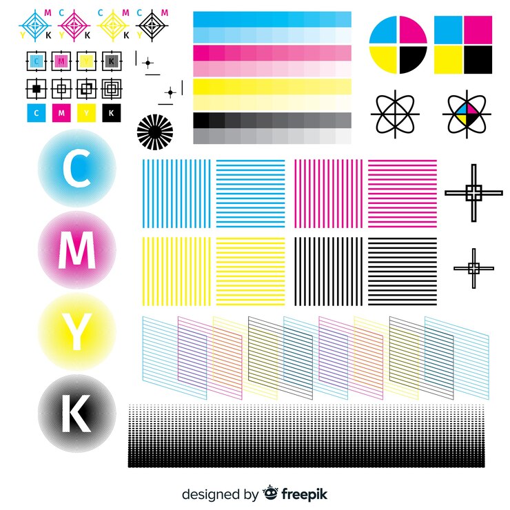 Vettore gratuito collezione di elementi di calibrazione cmyk