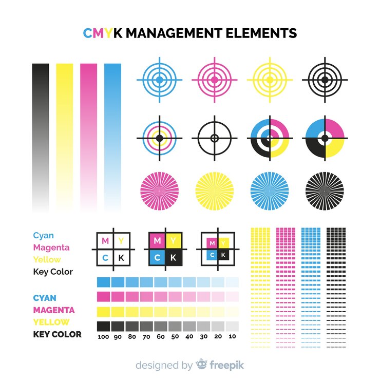 Vettore gratuito collezione di elementi di calibrazione cmyk