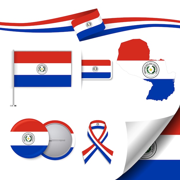 Collezione di elementi di cancelleria con la bandiera del design paraguay