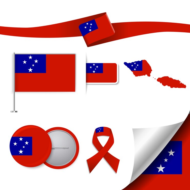 Vettore gratuito collezione di elementi di cancelleria con la bandiera del design samoa