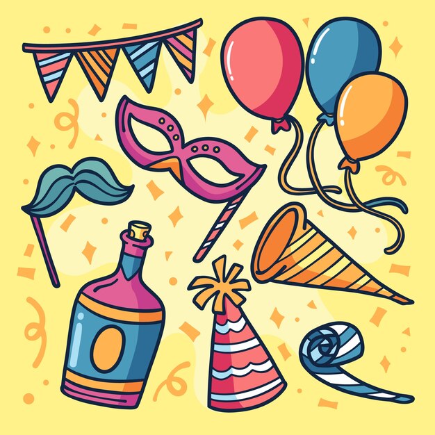Collezione di elementi di capodanno disegnati a mano