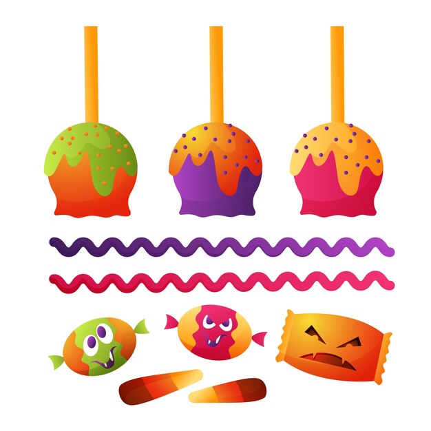 Collezione di elementi di caramelle per la celebrazione di Halloween