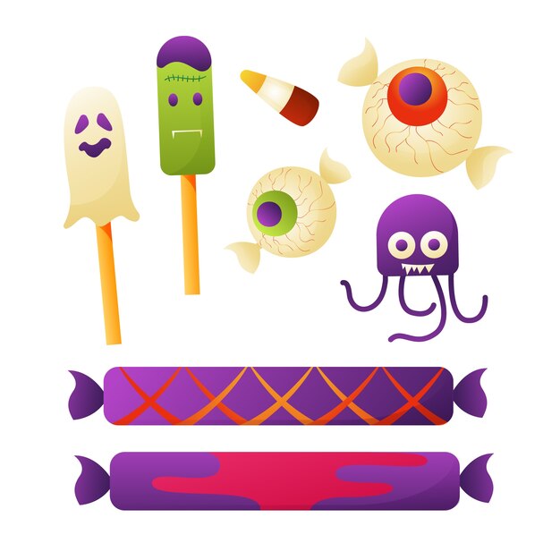 Collezione di elementi di caramelle per la celebrazione di Halloween