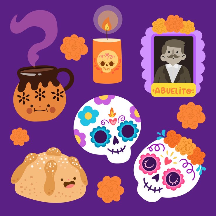Vettore gratuito collezione di elementi di carattere piatto dia de muertos
