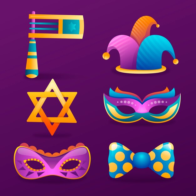 Collezione di elementi di celebrazione del gradiente purim