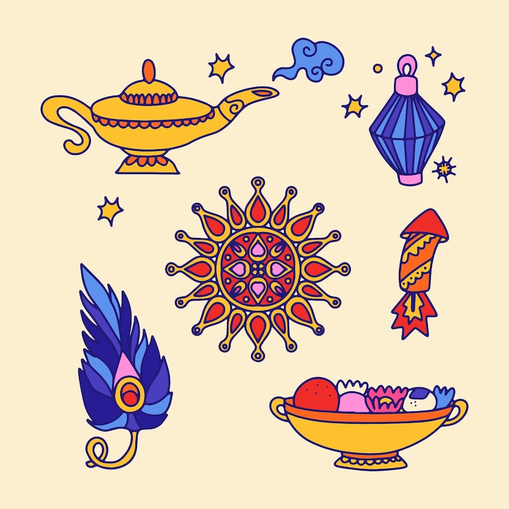 Vettore gratuito collezione di elementi di design per la celebrazione del festival di diwali