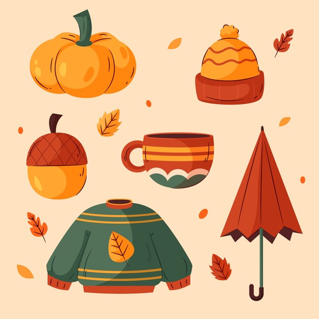 Collezione di elementi di design piatto per la stagione autunnale