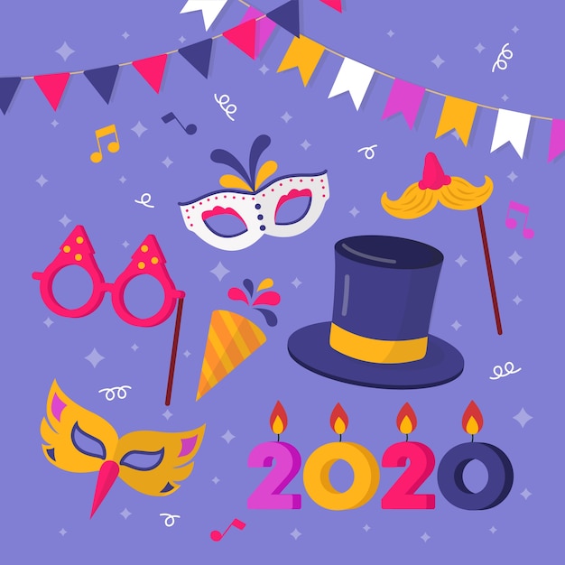 Collezione di elementi di festa di Capodanno in design piatto