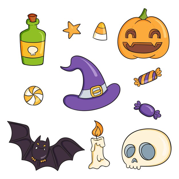 Collezione di elementi di halloween disegnati a mano