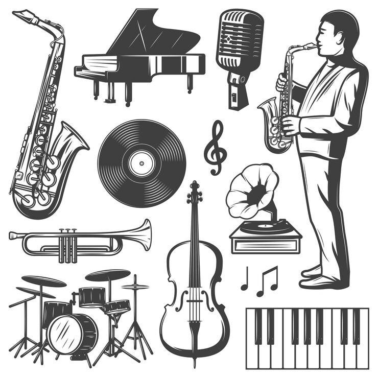 Vettore gratuito collezione di elementi di musica jazz vintage