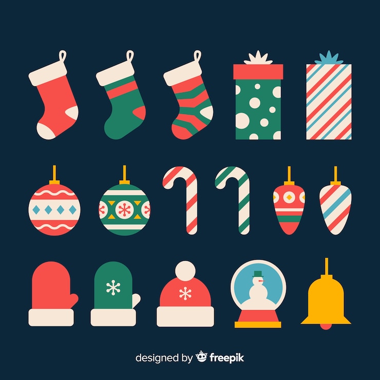 Vettore gratuito collezione di elementi di natale colorato con design piatto