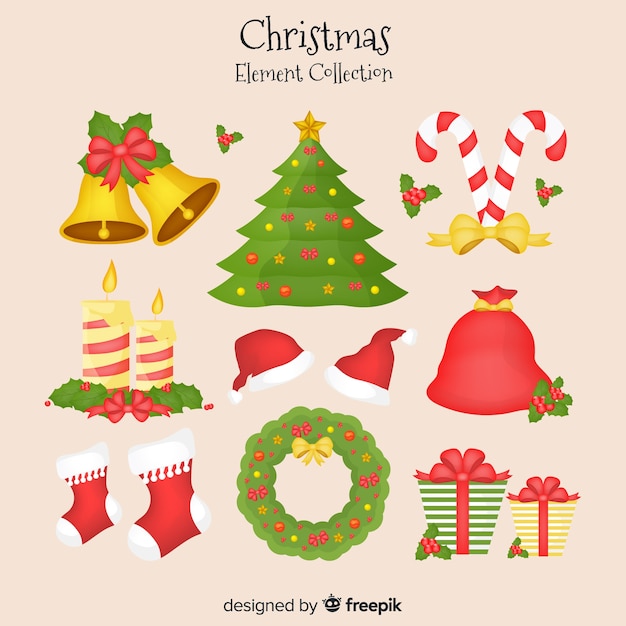 Collezione di elementi di Natale colorato con design piatto