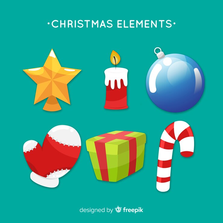 Vettore gratuito collezione di elementi di natale colorato con design piatto