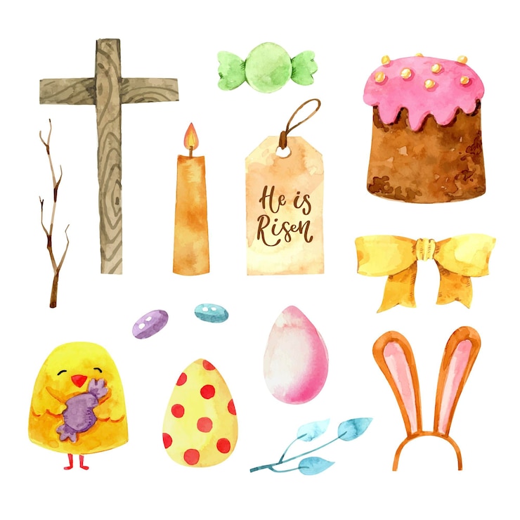 Vettore gratuito collezione di elementi di pasqua dell'acquerello