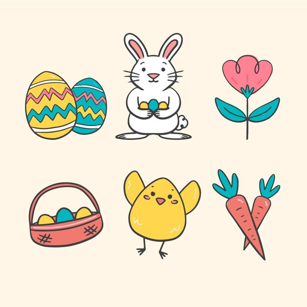 Collezione di elementi di Pasqua disegnati a mano