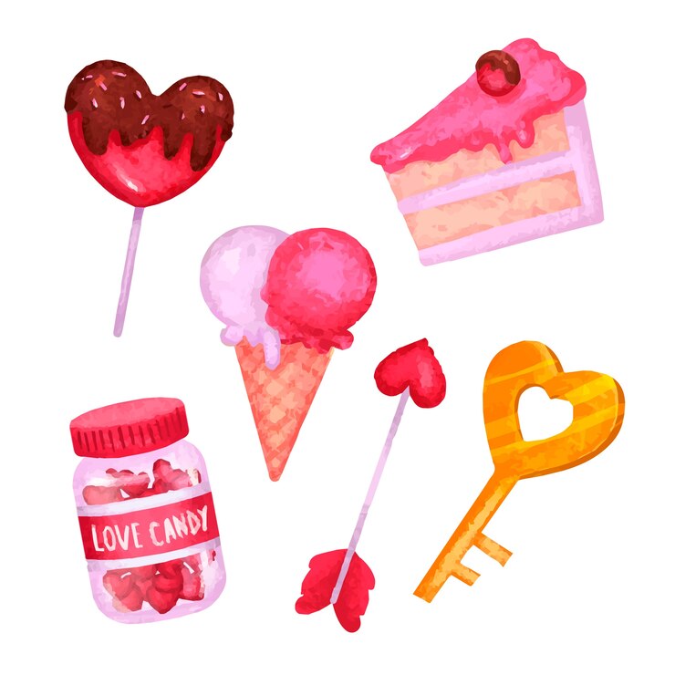 Vettore gratuito collezione di elementi di san valentino dell'acquerello