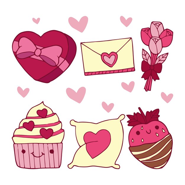 Collezione di elementi di San Valentino disegnati a mano