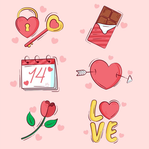 Collezione di elementi di San Valentino disegnati a mano