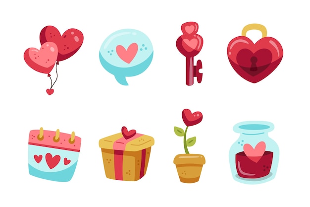 Collezione di elementi di San Valentino disegnati a mano