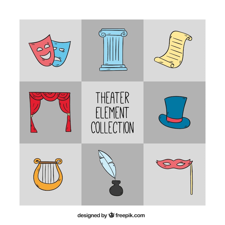 Vettore gratuito collezione di elementi disegnati a mano di teatro