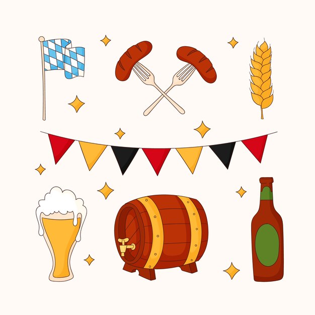 Collezione di elementi disegnati a mano per la celebrazione del festival della birra oktoberfest