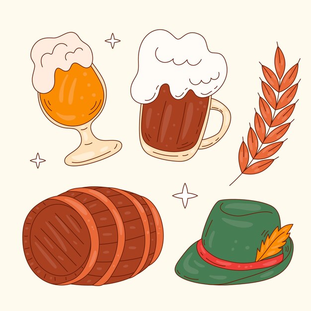 Collezione di elementi disegnati a mano per la celebrazione del festival della birra oktoberfest