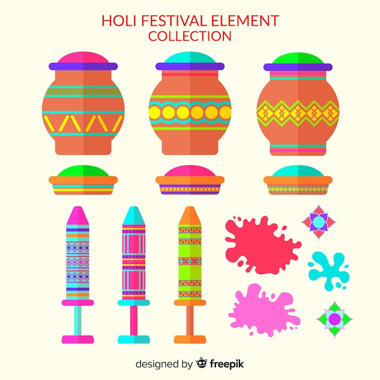 Vettore gratuito collezione di elementi fesival colorati holi