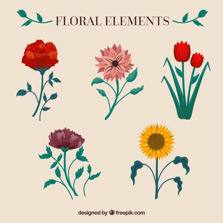 Vettore gratuito collezione di elementi floreali con design piatto