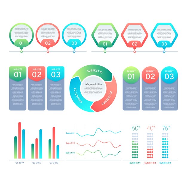 Collezione di elementi gradiente infografica