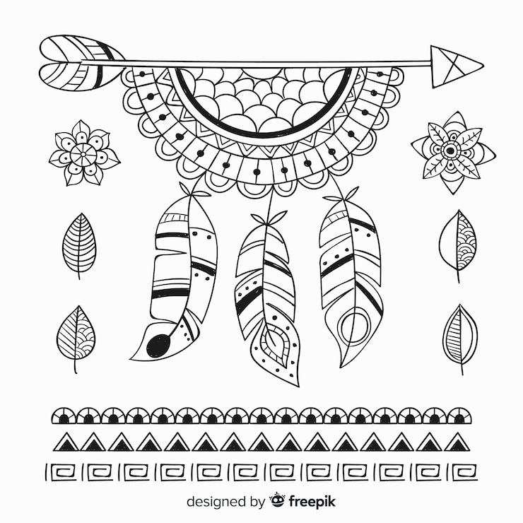 Vettore gratuito collezione di elementi in stile boho disegnati a mano
