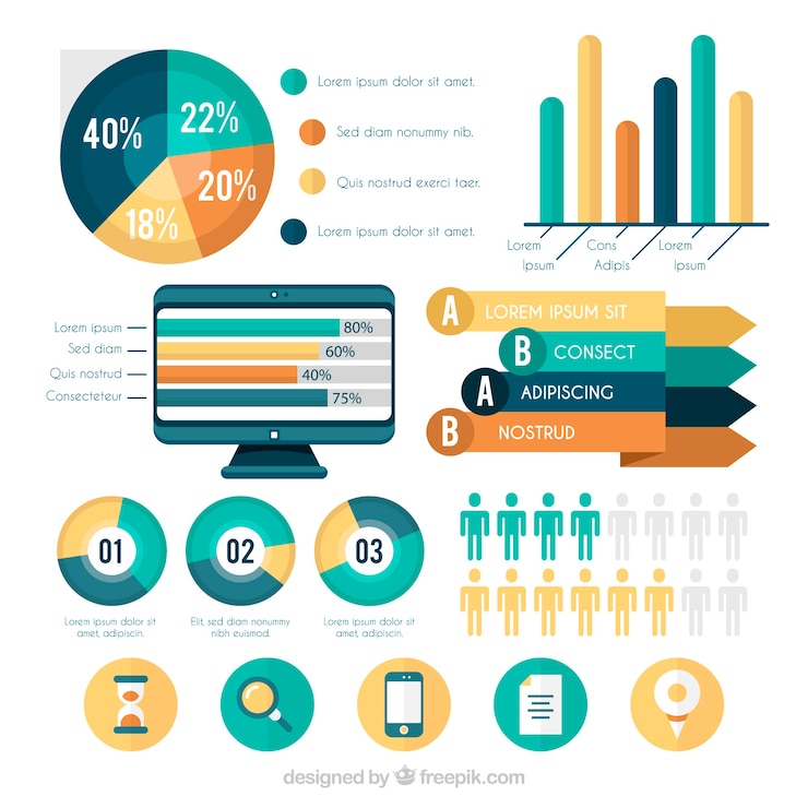 Vettore gratuito collezione di elementi infografici colorati in stile piatto