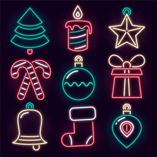 Collezione di elementi natalizi al neon