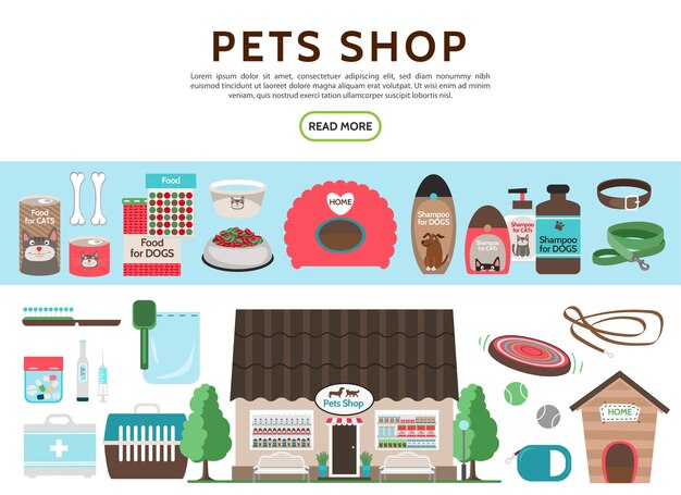 Collezione di elementi negozio di animali domestici piatto