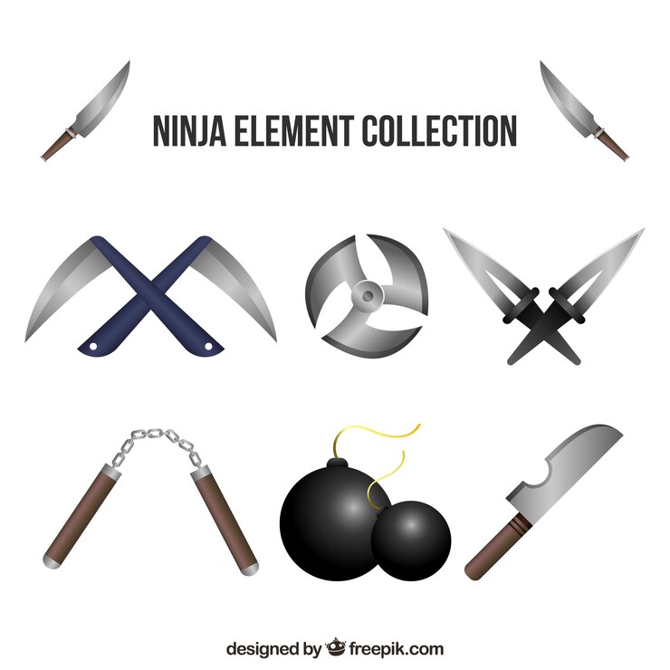 Vettore gratuito collezione di elementi ninja in stile realistico