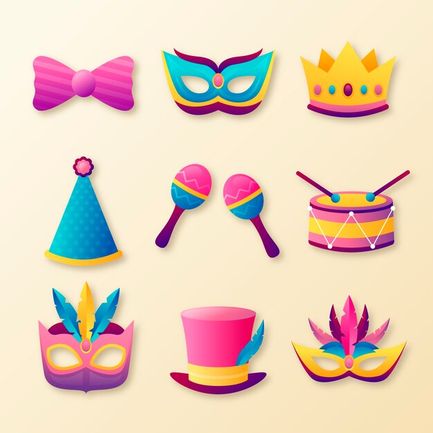 Collezione di elementi per feste di carnevale sfumate