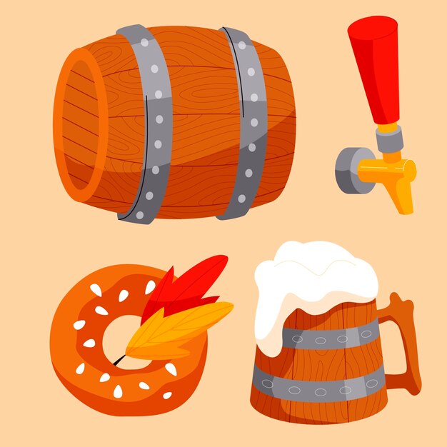 Collezione di elementi piatti disegnati a mano dell'Oktoberfest
