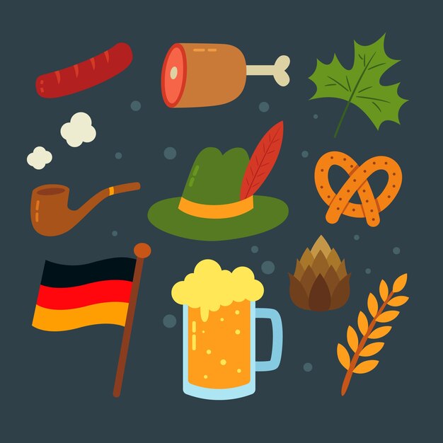 Collezione di elementi piatti per il festival dell'oktoberfest