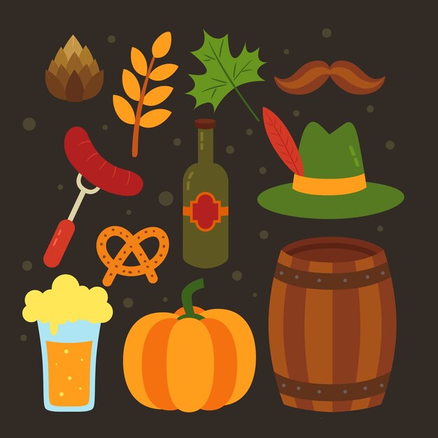 Collezione di elementi piatti per il festival dell'oktoberfest