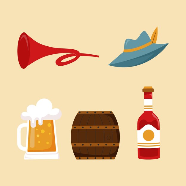 Collezione di elementi piatti per il festival dell'oktoberfest