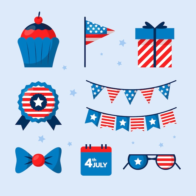 Collezione di elementi piatti per la celebrazione del 4 luglio americano