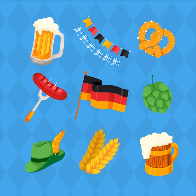 Collezione di elementi piatti per la celebrazione del festival della birra dell'oktoberfest