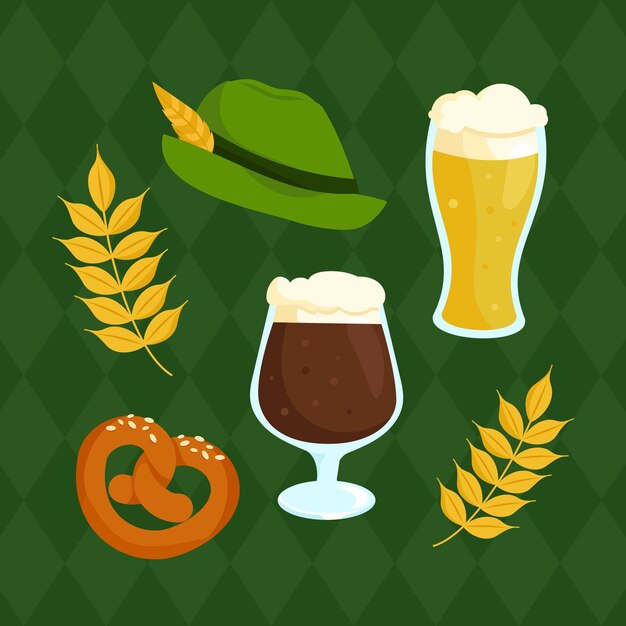 Collezione di elementi piatti per la celebrazione del festival della birra dell'oktoberfest